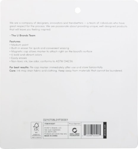 U Brands™ Medium Point Magnetic Dry Erase Markers Perspective: back
