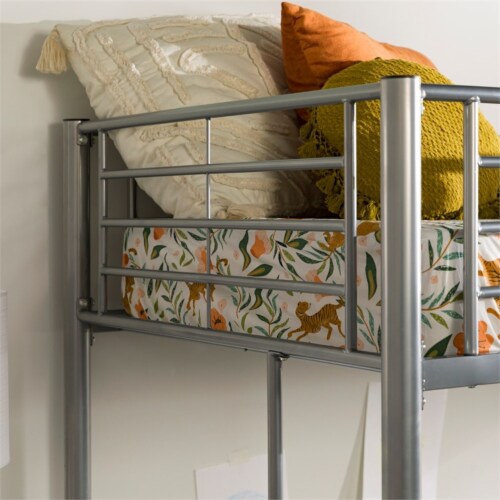 Distinct Metal Twin Loft Bunk Bed in Silver by Walker Edison Perspective: back