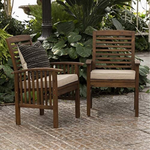 Walker Edison Furniture OWC2DB Set of 2 Acacia Patio Chairs with Cushions Dark Brown 18 x 2 Pick n Save
