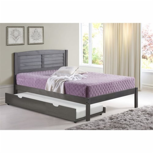 Donco Kids Louver Full Soild Wood Panel Bed with Trundle in Antique Gray Perspective: back