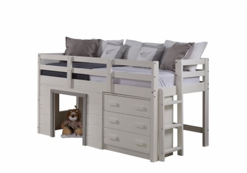 Donco Kids Sweet Dreams Twin Solid Wood Low Loft Bed in White and