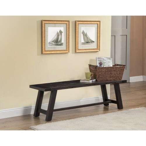 Transitional Style Bench In Acacia Wood Gray- Saltoro Sherpi Perspective: back