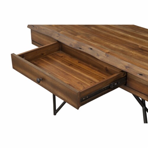 Alpine Furniture Live Edge 1 Drawer Wood Writing Desk in Light Walnut (Brown) Perspective: back