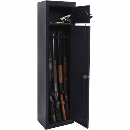 American Furniture Classics 5 Rifle Metal Home Gun Safe Storage Cabinet, Black Perspective: back