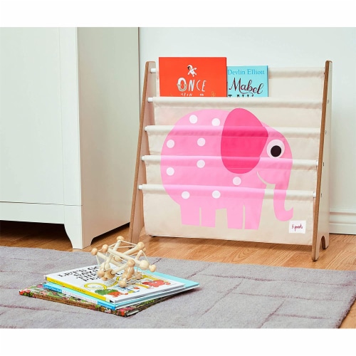3 Sprouts Book Rack – Kids Storage Shelf Organizer Baby Room Bookcase Furniture, Elephant Perspective: back