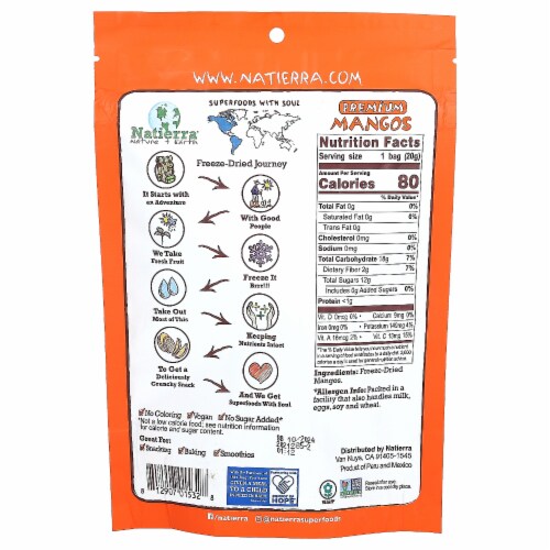 Natierra Premium Freeze-Dried Mango 0.7oz Perspective: back