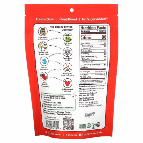 Natierra Organic Freeze-Dried Strawberries 0.8oz Perspective: back