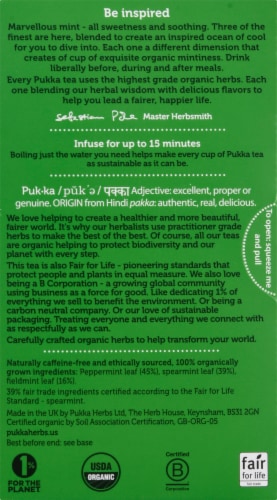 Pukka Organic Three Mint Herbal Tea Sachets Perspective: back