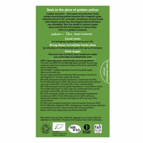 Pukka Tumeric Glow Tea Organic Herbal Tea Perspective: back