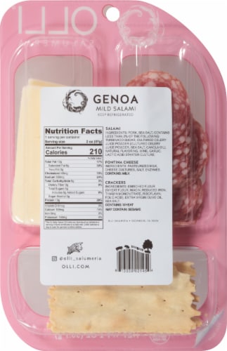 Olli® Salumeria Genoa Mild Salami with Fontina Cheese & La Panzanella Crackers Snack Pack Perspective: back