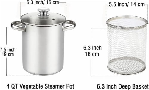 Cook N Home Asparagus Steamer Pot Stainless Steel with Basket,Glass Lid, 4 Quart, 3-Piece Perspective: back