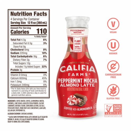 Califia Farms® Peppermint Mocha Cold Brew Coffee with Almond Milk Perspective: back