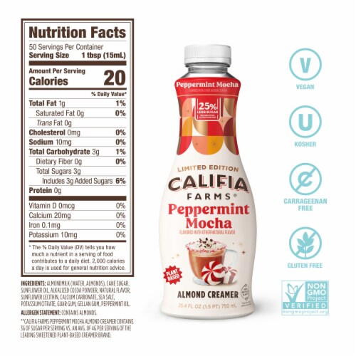 Califia Farms® Dairy Free Mint Cocoa Almondmilk Creamer Perspective: back