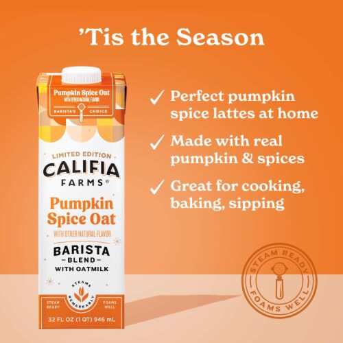 Califia Farms® Pumpkin Spice Oat Barista Blend with Oat Milk Perspective: back