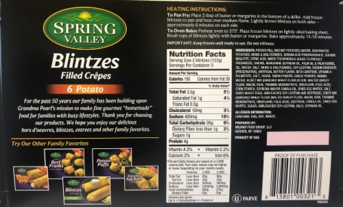 Spring Valley Potato Blintzes Filled Crepes Perspective: back