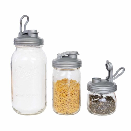 reCAP® Mason Jars Lid POUR cap | Wide Mouth | Silver | Set of 3 Perspective: back