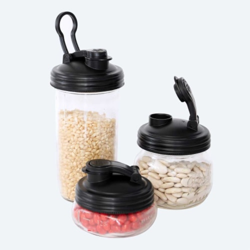 reCAP® Mason Jars Lid POUR cap | Wide Mouth | Black | Set of 3 Perspective: back