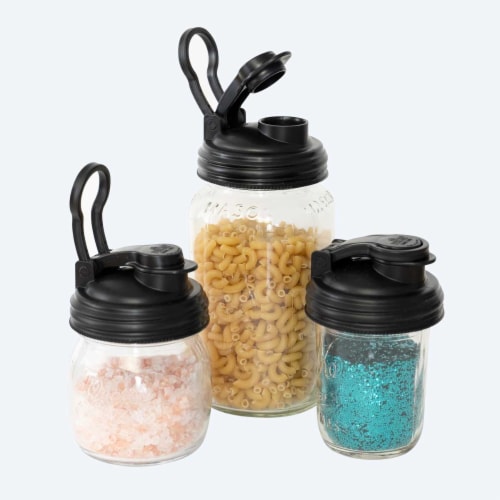 reCAP® Mason Jars Lid POUR cap | Regular Mouth | Black | Set of 3 Perspective: back