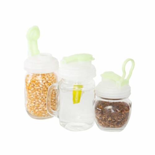 reCAP® Mason Jars Lid POUR cap | Regular Mouth | Natural/GlowGreen | Set of 3 Perspective: back
