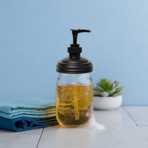 reCAP® Mason Jars Soap Dispenser Lid & Pump Cap, Regular Mouth, Black Perspective: back