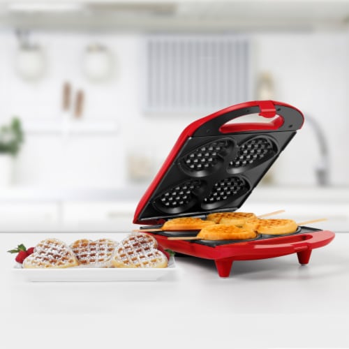 Holstein Housewares 4-Section Heart Shaped Waffle Maker Red Perspective: back