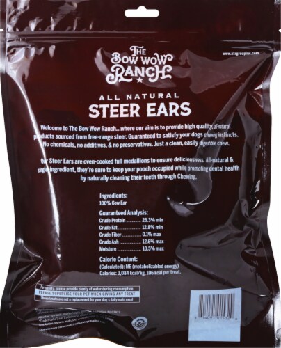 The Bow Wow Ranch Free Range All Natrual Steer Ears Dog Chews Perspective: back