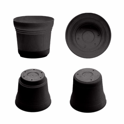 Bloem SP1000 Saturn Indoor Outdoor 10 Inch Planter Pot w/ Attached Saucer, Black Perspective: back