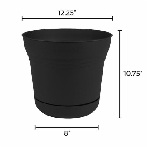 Bloem SP1200 Saturn Indoor Outdoor 12 Inch Planter Pot w/ Matching Saucer, Black Perspective: back