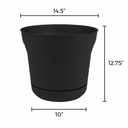 Bloem SP1400 Saturn Indoor Outdoor 14 Inch Planter Pot w/ Matching Saucer, Black Perspective: back