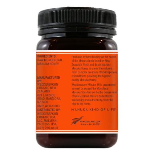 Wedderspoon Raw Monofloral Manuka Honey Perspective: back