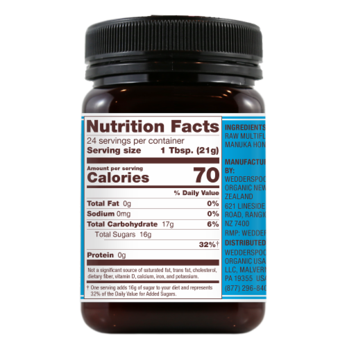 Wedderspoon Raw Multifloral Manuka Honey Perspective: back