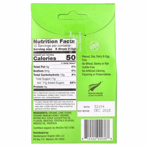 Wedderspoon™ Organic Eucalyptus Manuka Honey Drops Perspective: back