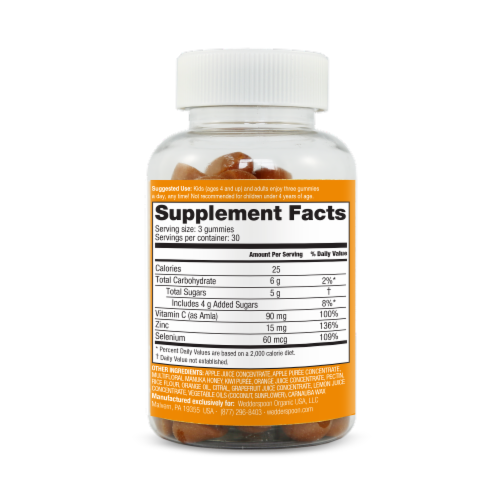 Wedderspoon® Citrus Manuka Honey Immunity Gummies Perspective: back
