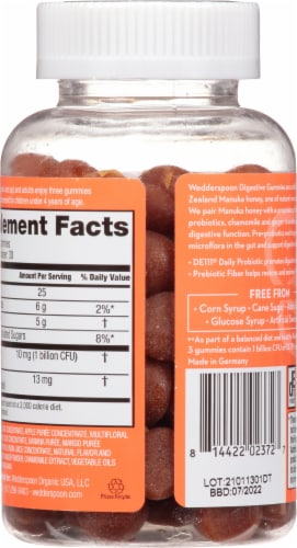 Wedderspoon® Manuka Honey Tropical Flavored Digestive Gummies Perspective: back