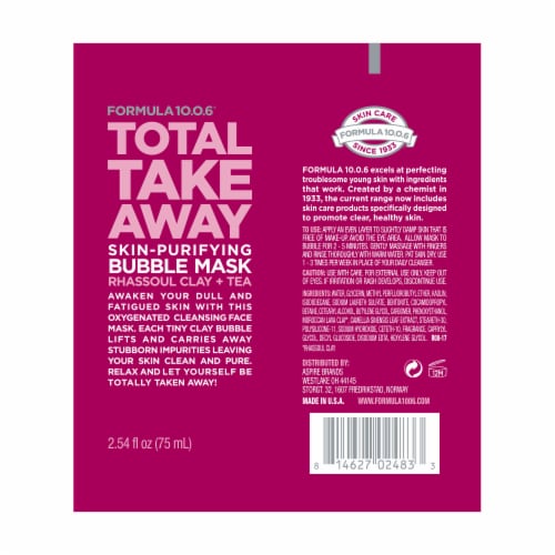 Formula 10.0.6 Total Take Away Skin-Purifying Rhassoul Clay & Tea Bubble Mask Perspective: back