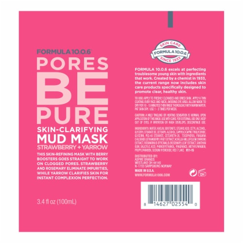 Formula 10.0.6 Pores Be Pure Strawberry & Yarrow Skin-Clarifying Mud Mask Perspective: back