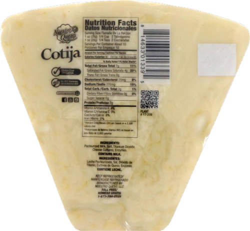 Nuestro Queso Cotija Mexican Parmesan Style Zesty Cheese Perspective: back