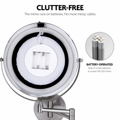 Ovente Polished Chrome Circle Wall-Mounted Vanity Makeup Mirror with Extendable Arm Perspective: back