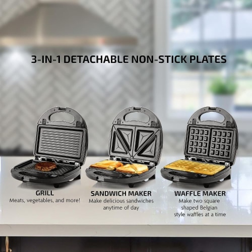 Ovente 3 in 1 Electric Grill Waffle Sandwich Maker with Detachable Plates No size Mariano s