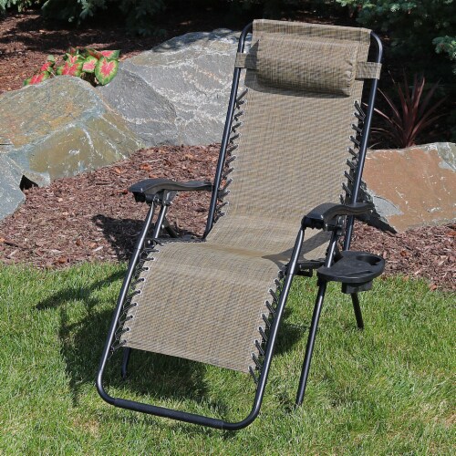 Sunnydaze Brown Zero Gravity Outdoor Lounge Chair with Pillow and