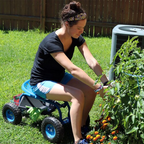 Rolling Garden Cart Work Seat Swivel Wagon Planting Tool Basket Tray Handle Lawn 