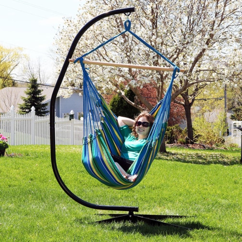 Sunnydaze Extra Large Cotton Hammock Chair and Steel C Stand Ocean Breeze 84 Kroger