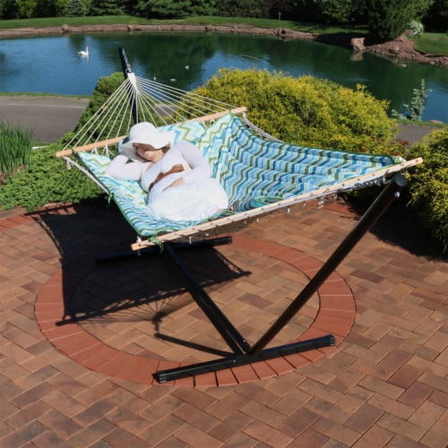 Sunnydaze Large Rope Hammock with Steel Stand and Pad Pillow Blue Green 48 Kroger