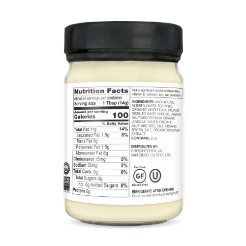 Chosen Foods Avocado Oil Classic Mayo Perspective: back