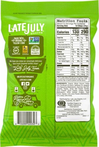 Late July Snacks Organic Jalapeno Lime Tortilla Chips Perspective: back