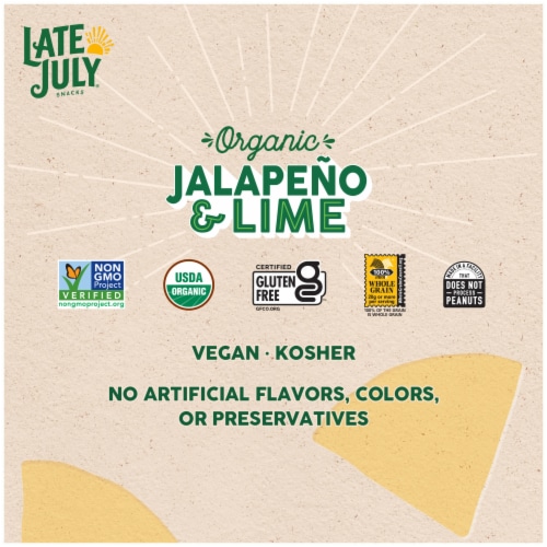 Late July Snacks Thin And Crispy Organic Tortilla Chips Jalapeno & Lime Perspective: back