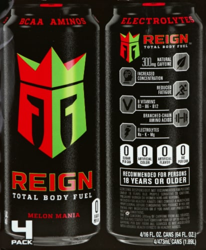 Reign Melon Mania Energy Drinks Perspective: back