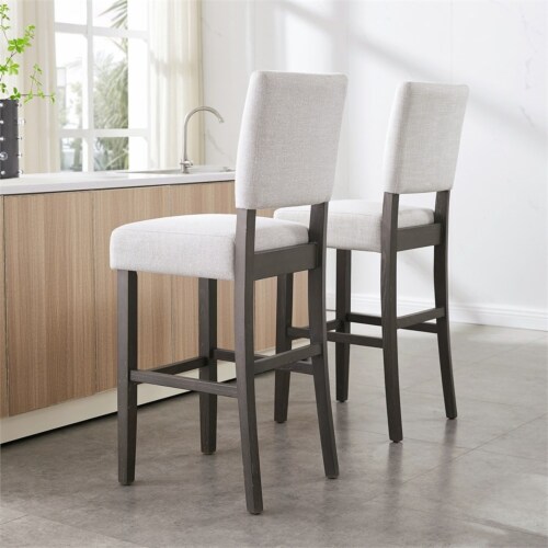 10087-BBHG Wood Upholstered Back Bar Stool Set in Blackbean/Heather Gray Perspective: back