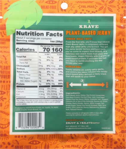 Krave Korean BBQ Plant-Based Jerky Perspective: back