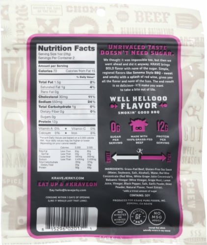Krave Zero Sugar Sonoma Style BBQ Beef Jerky Perspective: back